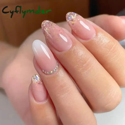 Cyflymder 24PCS Nail Art Fake Nails Long Ballerina Press on False Nails Set Handmade Orange Edge Almond Nail Seamless Removable Capsule