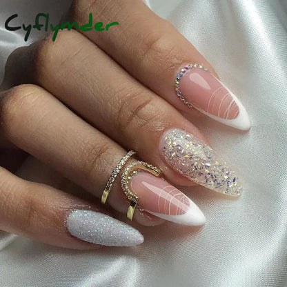 Cyflymder 24PCS Nail Art Fake Nails Long Ballerina Press on False Nails Set Handmade Orange Edge Almond Nail Seamless Removable Capsule