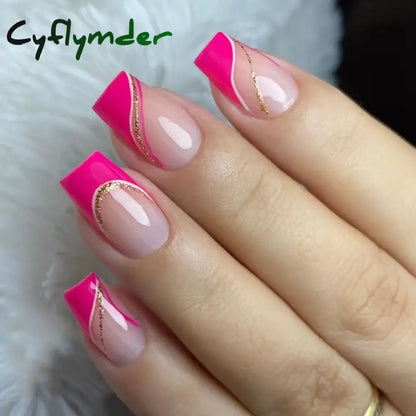 Cyflymder 24PCS Nail Art Fake Nails Long Ballerina Press on False Nails Set Handmade Orange Edge Almond Nail Seamless Removable Capsule