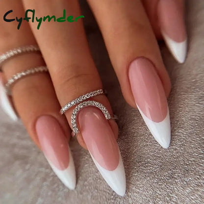 Cyflymder 24PCS Nail Art Fake Nails Long Ballerina Press on False Nails Set Handmade Orange Edge Almond Nail Seamless Removable Capsule