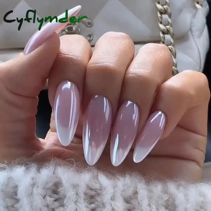 Cyflymder 24PCS Nail Art Fake Nails Long Ballerina Press on False Nails Set Handmade Orange Edge Almond Nail Seamless Removable Capsule