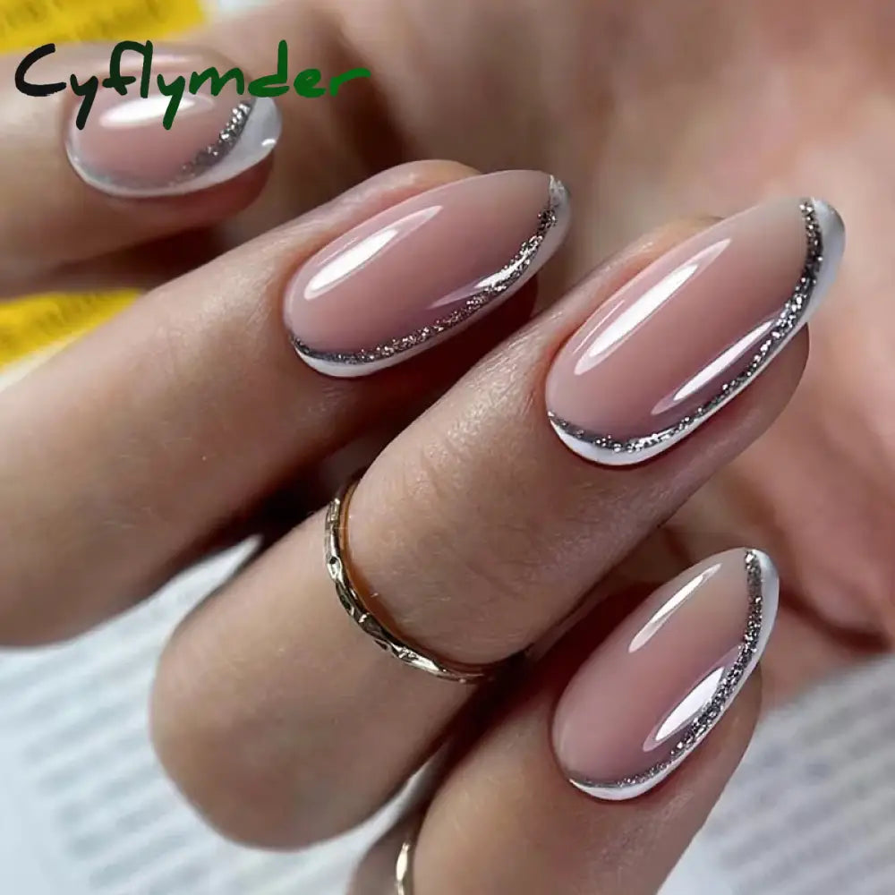 Cyflymder 24PCS Nail Art Fake Nails Long Ballerina Press on False Nails Set Handmade Orange Edge Almond Nail Seamless Removable Capsule