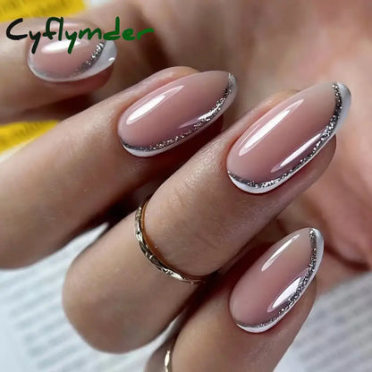 Cyflymder 24PCS Nail Art Fake Nails Long Ballerina Press on False Nails Set Handmade Orange Edge Almond Nail Seamless Removable Capsule