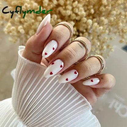 Cyflymder 24PCS Nail Art Fake Nails Long Ballerina Press on False Nails Set Handmade Orange Edge Almond Nail Seamless Removable Capsule