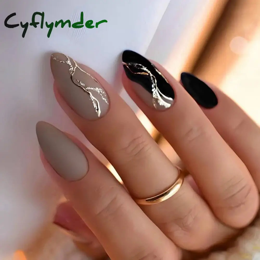 Cyflymder 24PCS Nail Art Fake Nails Long Ballerina Press on False Nails Set Handmade Orange Edge Almond Nail Seamless Removable Capsule