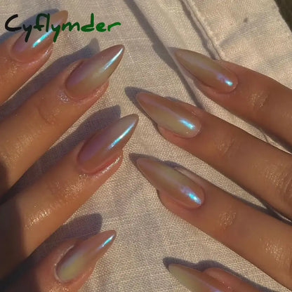 Cyflymder 24PCS Nail Art Fake Nails Long Ballerina Press on False Nails Set Handmade Orange Edge Almond Nail Seamless Removable Capsule