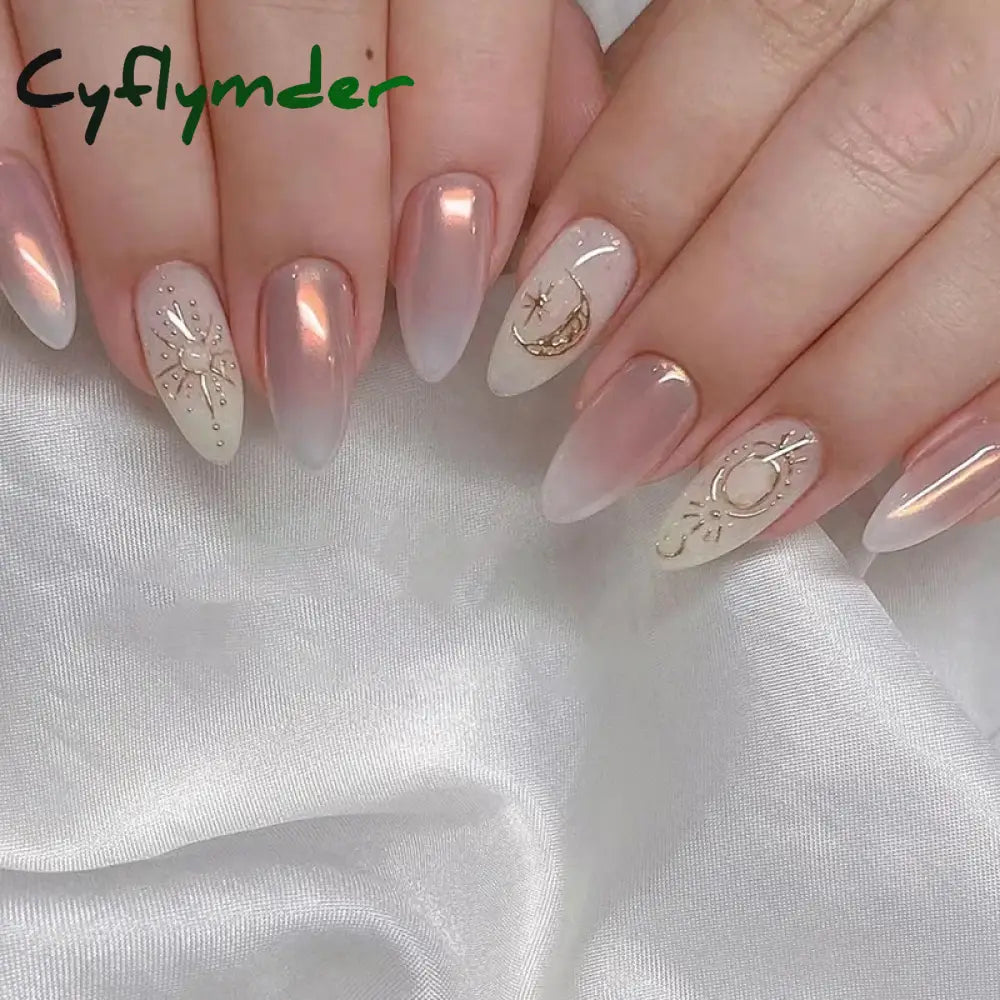 Cyflymder 24PCS Nail Art Fake Nails Long Ballerina Press on False Nails Set Handmade Orange Edge Almond Nail Seamless Removable Capsule
