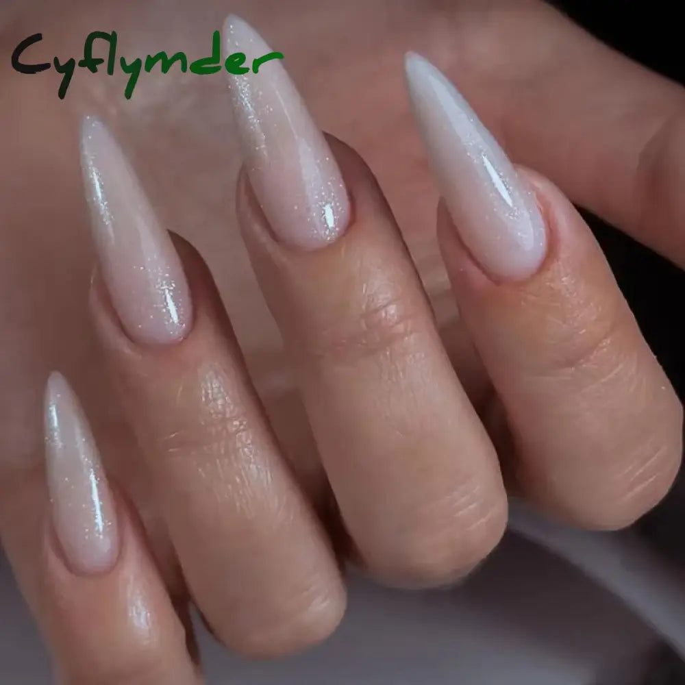Cyflymder 24PCS Nail Art Fake Nails Long Ballerina Press on False Nails Set Handmade Orange Edge Almond Nail Seamless Removable Capsule
