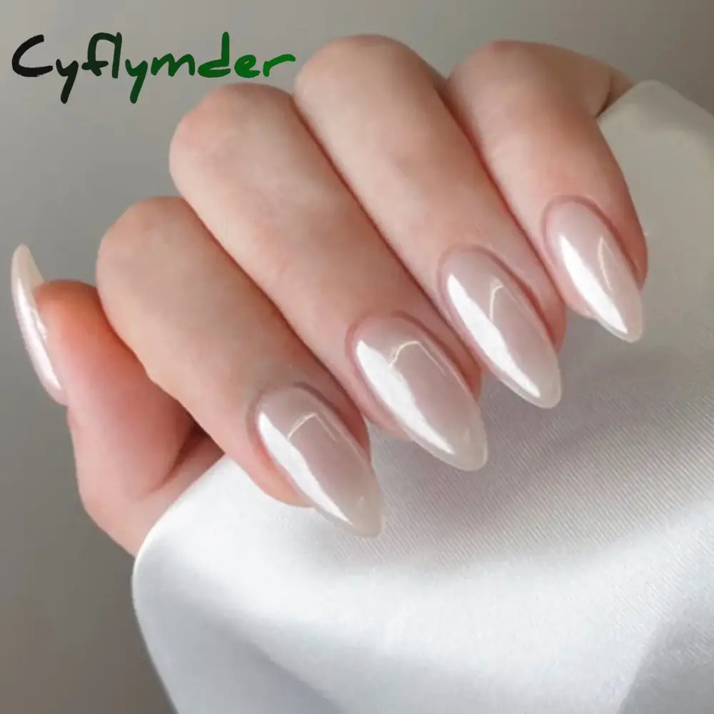Cyflymder 24PCS Nail Art Fake Nails Long Ballerina Press on False Nails Set Handmade Orange Edge Almond Nail Seamless Removable Capsule