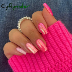 Cyflymder 24Pcs Nail Aurora Glitter Fake Nails Short French Press on Nails Simple False Nail Tips Full Cover Artificial Acrylic Nails Tips