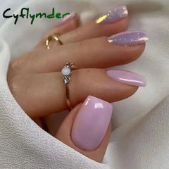 Cyflymder 24Pcs Nail Aurora Glitter Fake Nails Short French Press on Nails Simple False Nail Tips Full Cover Artificial Acrylic Nails Tips