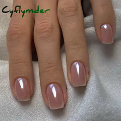 Cyflymder 24Pcs Nail Aurora Glitter Fake Nails Short French Press on Nails Simple False Nail Tips Full Cover Artificial Acrylic Nails Tips