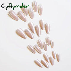 Cyflymder 24pcs Pearlescent Cat Eyes False Nails Wearable Flash Crystal Long Almond Aurora Fake Nails Press on Finished Manicure Nail Tips