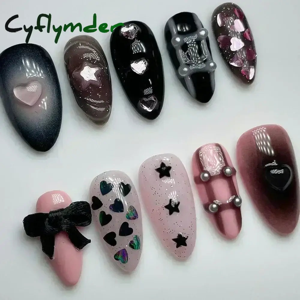 Cyflymder 24Pcs Pink Almond False Nails Butterfly Ballet with French Design Wearable Fake Nails Simple Artificial Press on Nails Tips Art