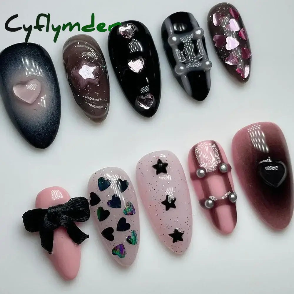 Cyflymder 24Pcs Pink Almond False Nails Butterfly Ballet with French Design Wearable Fake Nails Simple Artificial Press on Nails Tips Art