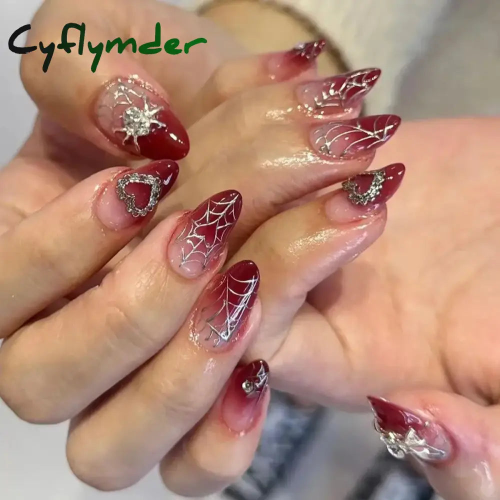 Cyflymder 24Pcs Pink Almond False Nails Butterfly Ballet with French Design Wearable Fake Nails Simple Artificial Press on Nails Tips Art