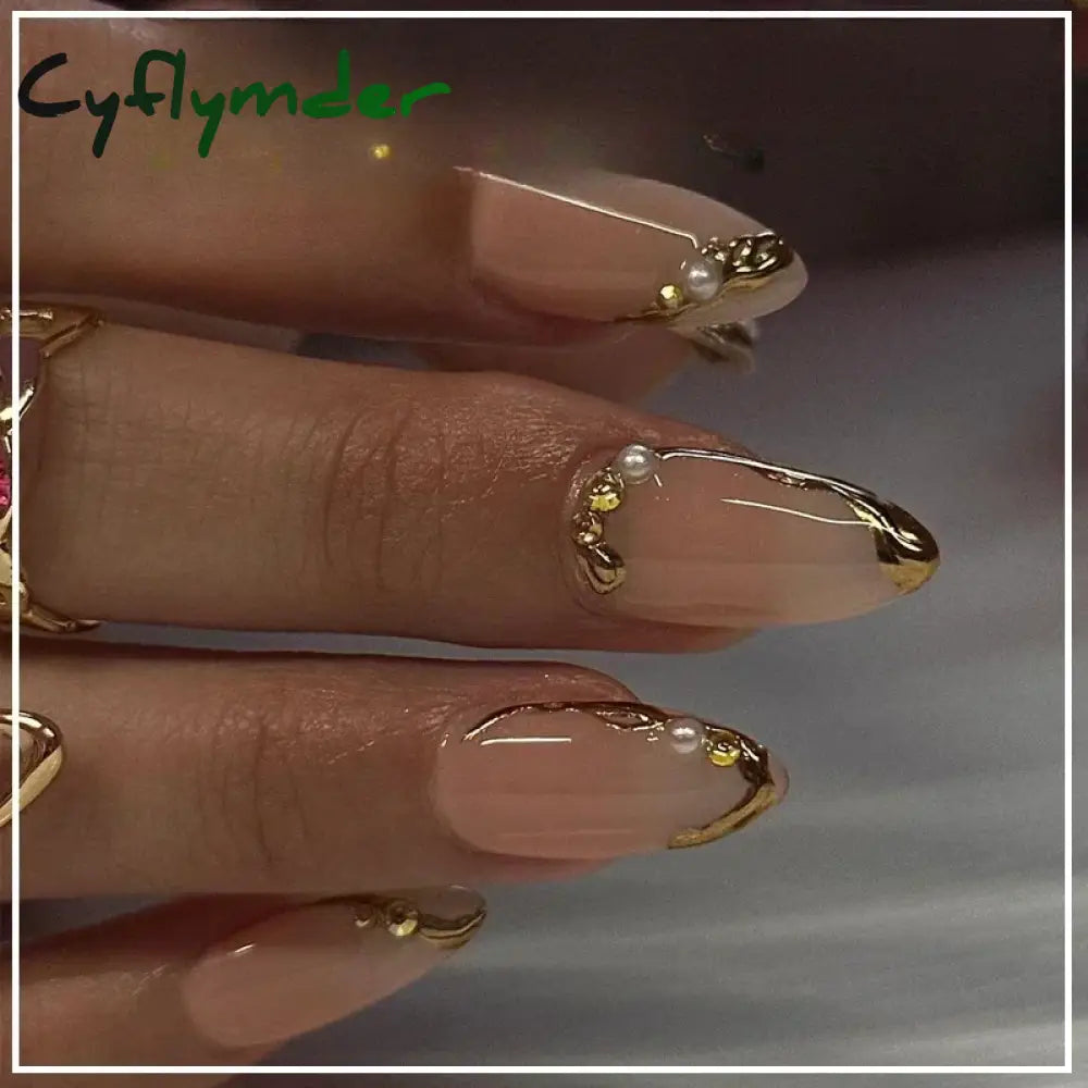 Cyflymder 24Pcs Pink Almond False Nails Butterfly Ballet with French Design Wearable Fake Nails Simple Artificial Press on Nails Tips Art