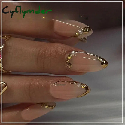 Cyflymder 24Pcs Pink Almond False Nails Butterfly Ballet with French Design Wearable Fake Nails Simple Artificial Press on Nails Tips Art