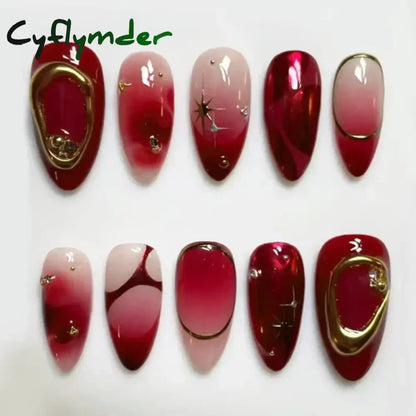 Cyflymder 24Pcs Pink Almond False Nails Butterfly Ballet with French Design Wearable Fake Nails Simple Artificial Press on Nails Tips Art