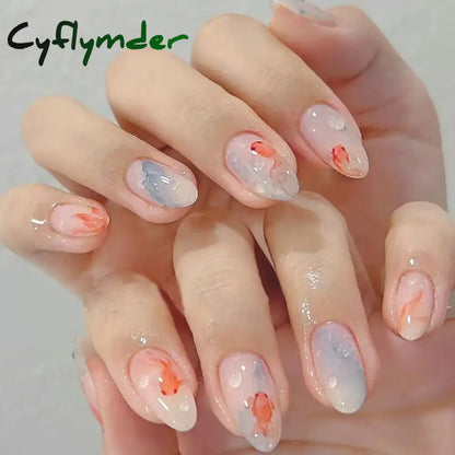 Cyflymder 24Pcs Pink Almond False Nails Butterfly Ballet with French Design Wearable Fake Nails Simple Artificial Press on Nails Tips Art