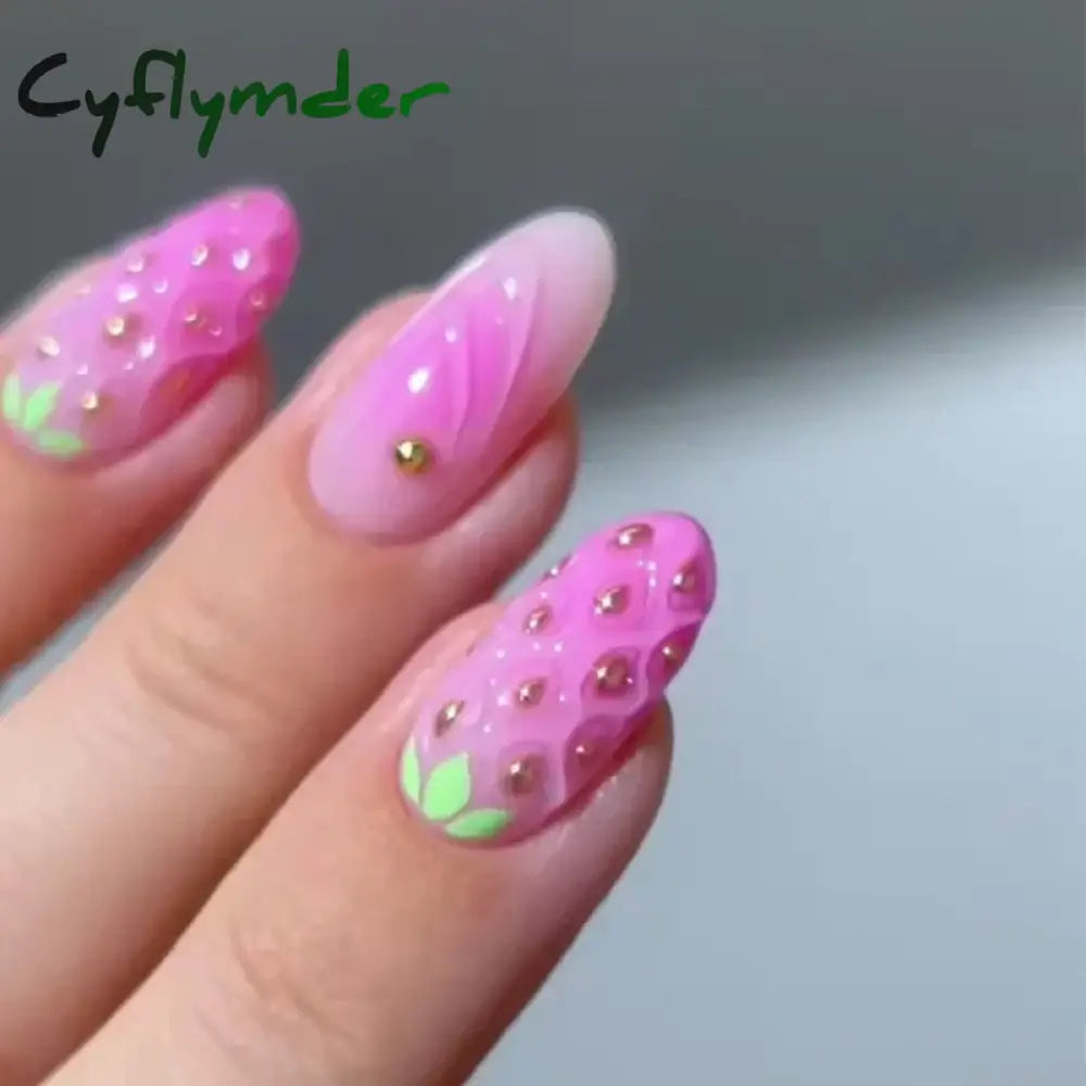 Cyflymder 24Pcs Pink Almond False Nails Butterfly Ballet with French Design Wearable Fake Nails Simple Artificial Press on Nails Tips Art