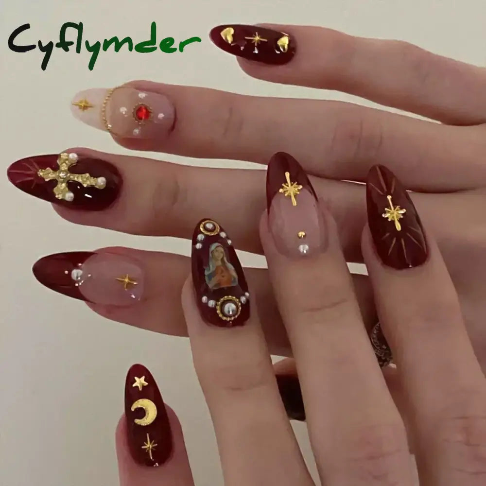 Cyflymder 24Pcs Pink Almond False Nails Butterfly Ballet with French Design Wearable Fake Nails Simple Artificial Press on Nails Tips Art