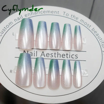 Cyflymder 24pcs Pink Cat Eye Fake Nails Glitter Fashion False Nail Patch For Lady Women Wearable Manicure DIY Art Almond Press on Nails
