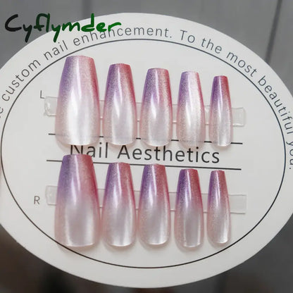 Cyflymder 24pcs Pink Cat Eye Fake Nails Glitter Fashion False Nail Patch For Lady Women Wearable Manicure DIY Art Almond Press on Nails