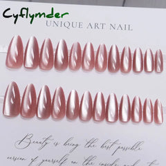 Cyflymder 24pcs Pink Cat Eye Fake Nails Glitter Fashion False Nail Patch For Lady Women Wearable Manicure DIY Art Almond Press on Nails
