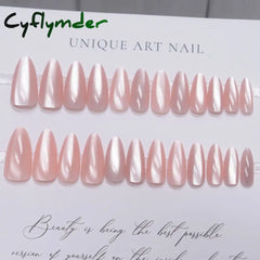 Cyflymder 24pcs Pink Cat Eye Fake Nails Glitter Fashion False Nail Patch For Lady Women Wearable Manicure DIY Art Almond Press on Nails