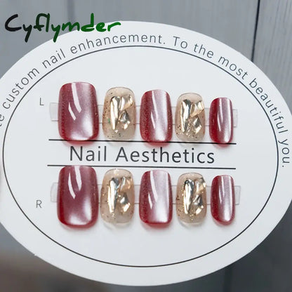 Cyflymder 24pcs Pink Cat Eye Fake Nails Glitter Fashion False Nail Patch For Lady Women Wearable Manicure DIY Art Almond Press on Nails