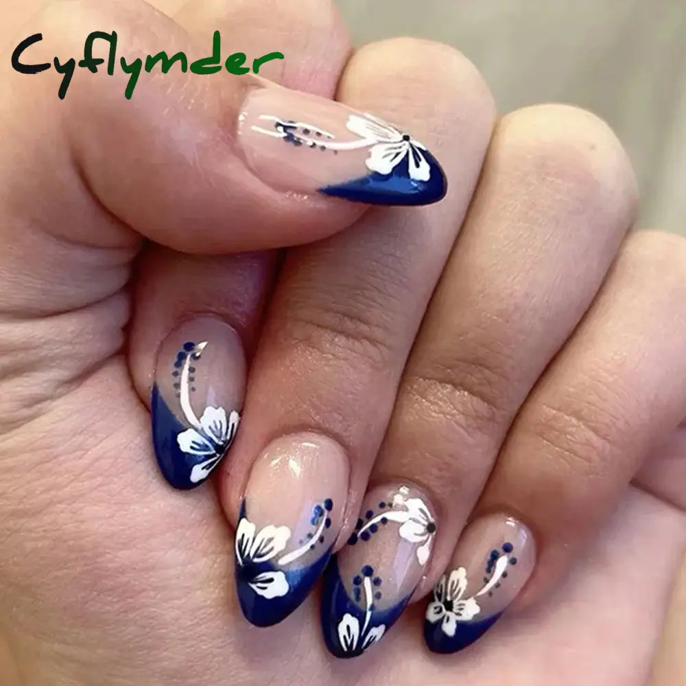Cyflymder 24PCS Pink Cute Girl Bow French Nail Art Full Cover Wearable Detachable Fake Nails Press On Nails Almond False Nail