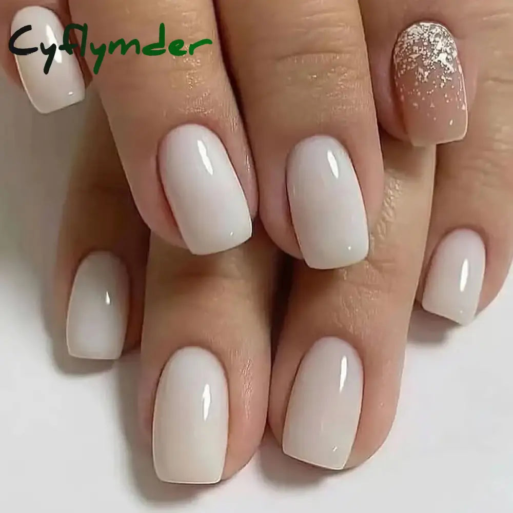 Cyflymder 24Pcs Press On Nails Simple French Colorful Wavy Abstract Line Fake Nails Full Cover Nail Art Tips Coffin Square Head False Nail