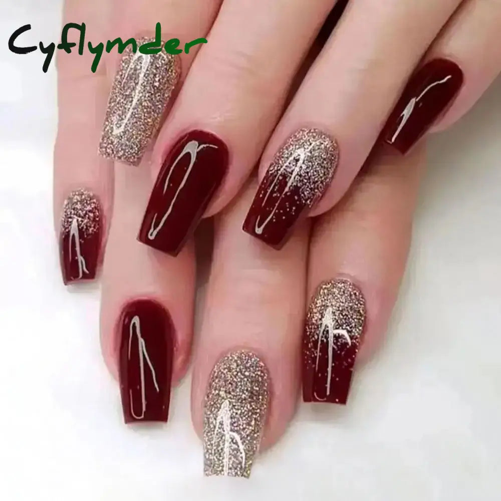 Cyflymder 24Pcs Press On Nails Simple French Colorful Wavy Abstract Line Fake Nails Full Cover Nail Art Tips Coffin Square Head False Nail