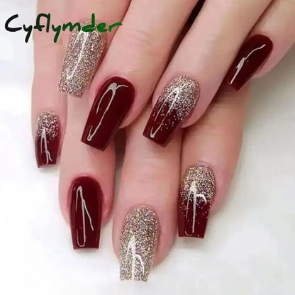 Cyflymder 24Pcs Press On Nails Simple French Colorful Wavy Abstract Line Fake Nails Full Cover Nail Art Tips Coffin Square Head False Nail