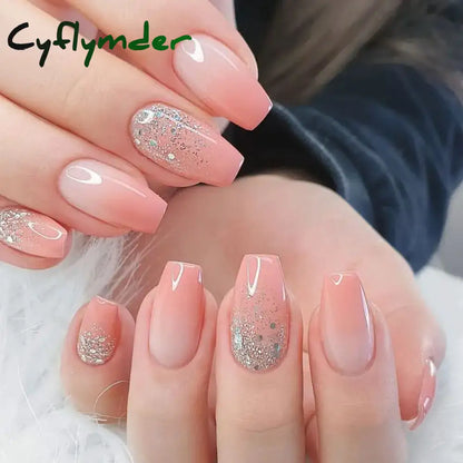 Cyflymder 24Pcs Press On Nails Simple French Colorful Wavy Abstract Line Fake Nails Full Cover Nail Art Tips Coffin Square Head False Nail