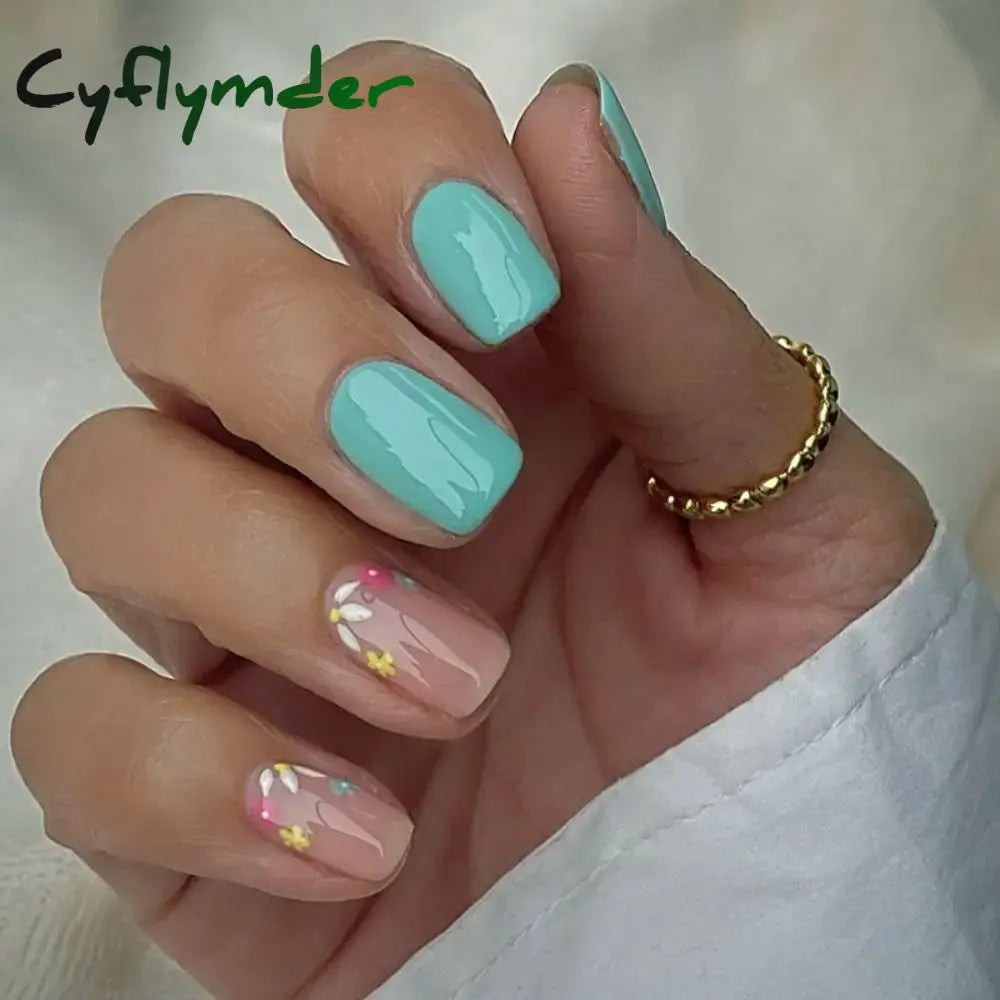 Cyflymder 24Pcs Press On Nails Simple French Colorful Wavy Abstract Line Fake Nails Full Cover Nail Art Tips Coffin Square Head False Nail