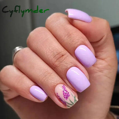 Cyflymder 24Pcs Press On Nails Simple French Colorful Wavy Abstract Line Fake Nails Full Cover Nail Art Tips Coffin Square Head False Nail