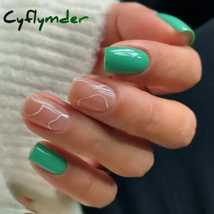 Cyflymder 24Pcs Press On Nails Simple French Colorful Wavy Abstract Line Fake Nails Full Cover Nail Art Tips Coffin Square Head False Nail