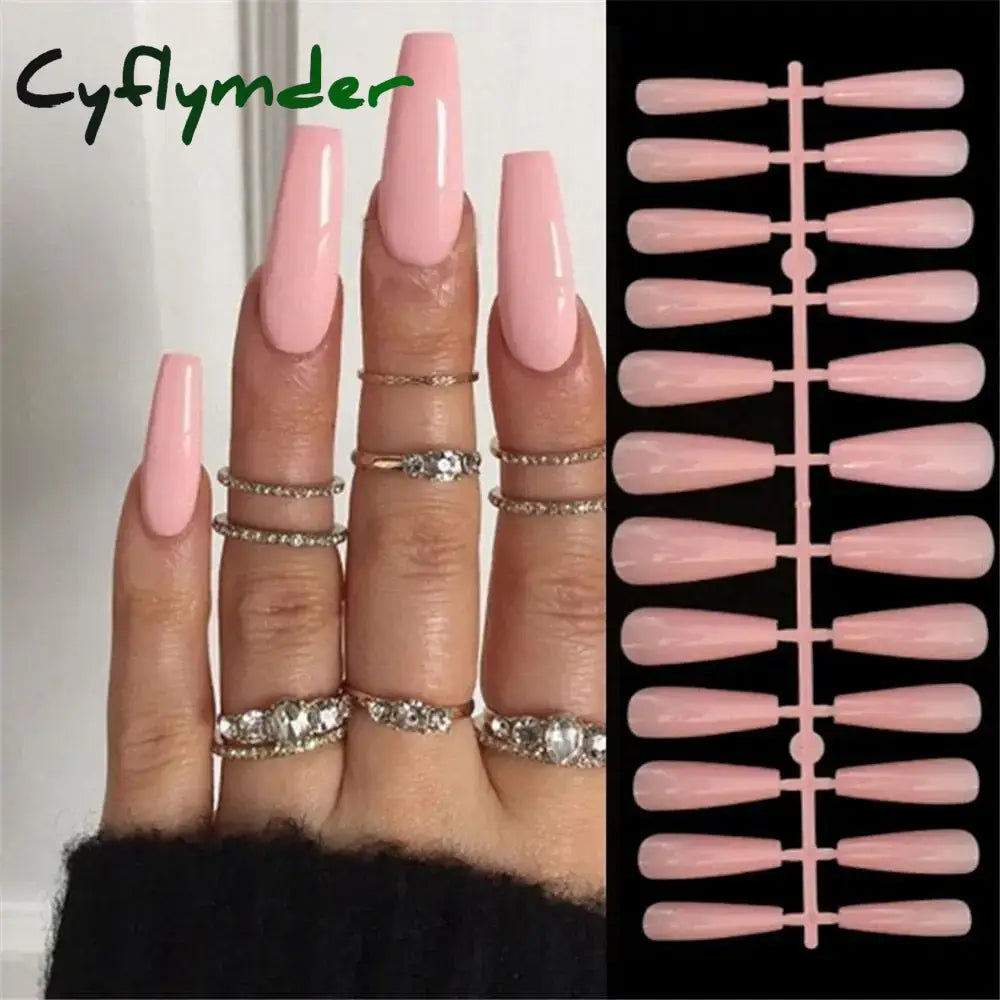Cyflymder 24Pcs Press On Nails Simple French Colorful Wavy Abstract Line Fake Nails Full Cover Nail Art Tips Coffin Square Head False Nail