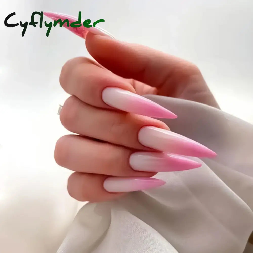 Cyflymder 24pcs Punk Metal Fake Nails Press On Finished Long Pointed Silver Mirror y2k Nail Tips Full Cover Stiletto False Nails For Girl