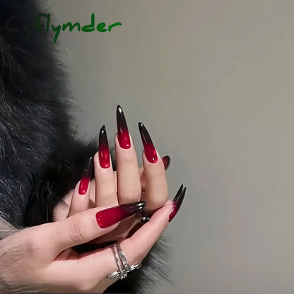 Cyflymder 24pcs Punk Metal Fake Nails Press On Finished Long Pointed Silver Mirror y2k Nail Tips Full Cover Stiletto False Nails For Girl