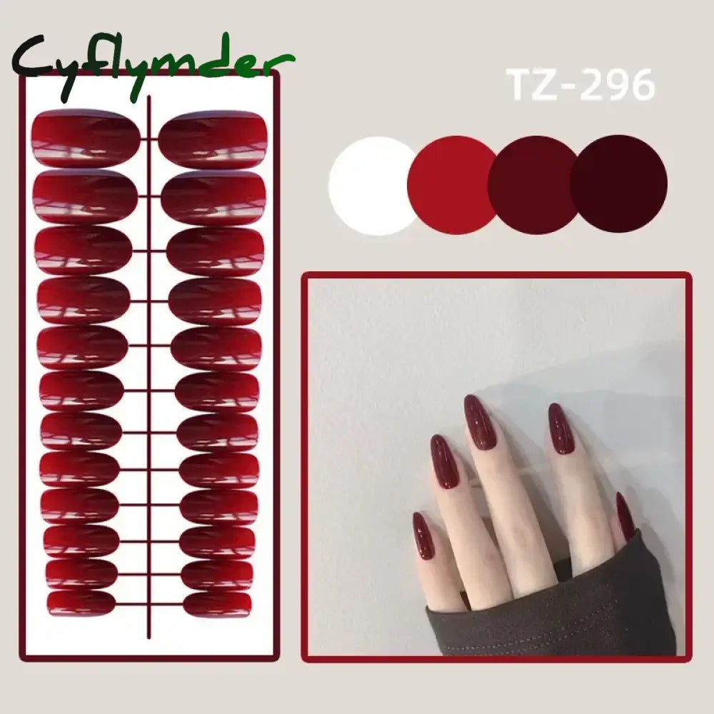 Cyflymder 24Pcs/Set Almond Fake Nails Art Blue Pink Patchwork Acrylic Coffin Press on Nails Full Coverage Long Ballet Wearable False Nails