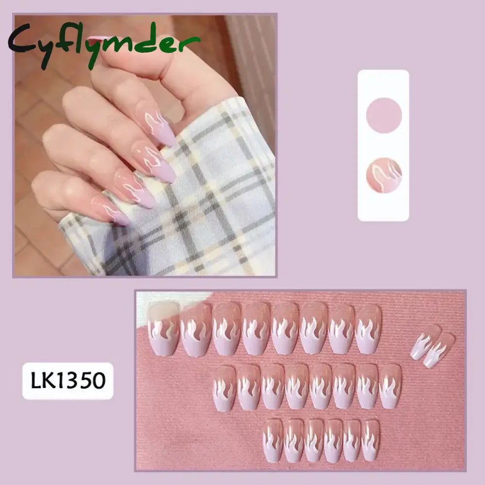 Cyflymder 24Pcs/Set Almond Gradient Press On Nail Art Wearable Fake Nails Pointed Simple Ballet Coffin Reusable False Nails Tips Finished