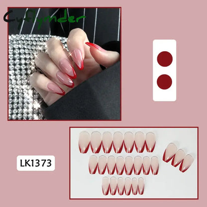 Cyflymder 24Pcs/Set Almond Gradient Press On Nail Art Wearable Fake Nails Pointed Simple Ballet Coffin Reusable False Nails Tips Finished