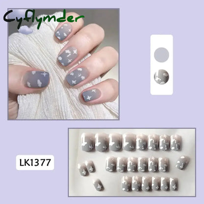 Cyflymder 24Pcs/Set Almond Gradient Press On Nail Art Wearable Fake Nails Pointed Simple Ballet Coffin Reusable False Nails Tips Finished