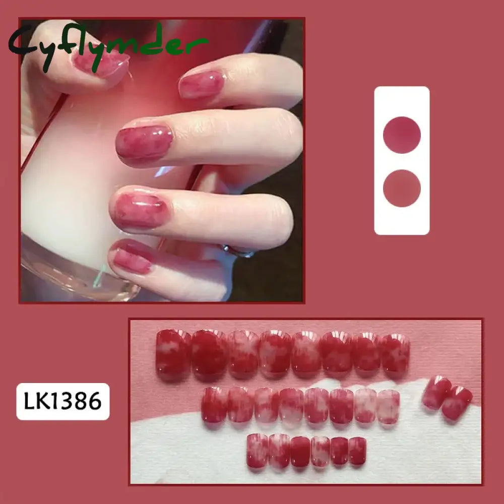 Cyflymder 24Pcs/Set Almond Gradient Press On Nail Art Wearable Fake Nails Pointed Simple Ballet Coffin Reusable False Nails Tips Finished