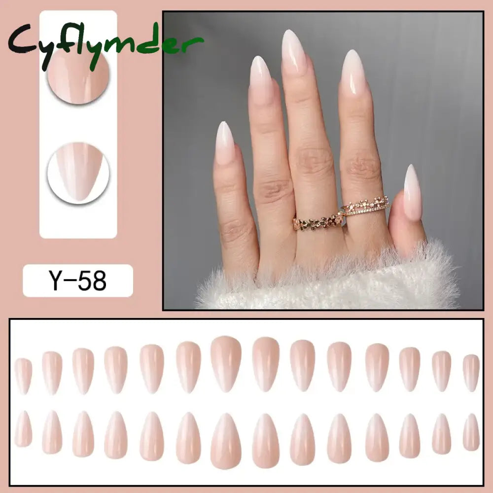 Cyflymder 24Pcs/Set Almond Gradient Press On Nail Art Wearable Fake Nails Pointed Simple Ballet Coffin Reusable False Nails Tips Finished