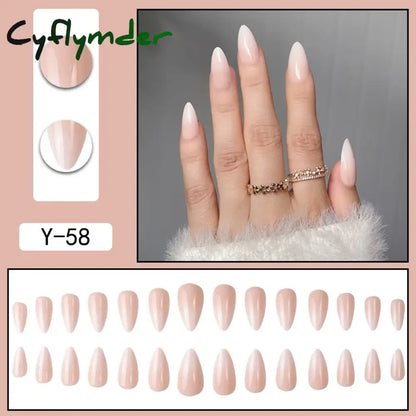 Cyflymder 24Pcs/Set Almond Gradient Press On Nail Art Wearable Fake Nails Pointed Simple Ballet Coffin Reusable False Nails Tips Finished