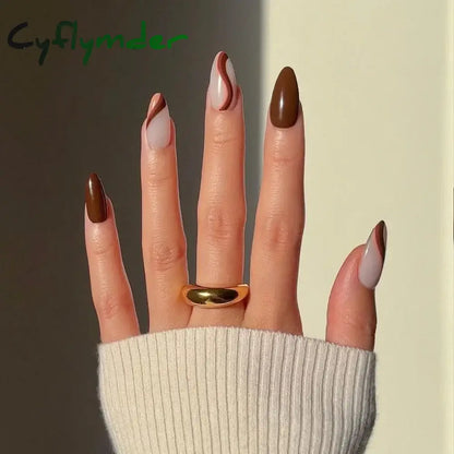 Cyflymder 24Pcs/Set Almond Gradient Press On Nail Art Wearable Fake Nails Pointed Simple Ballet Coffin Reusable False Nails Tips Finished